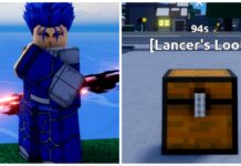 Verse Piece Lancer Guide – Weapon Obtainment and Movesets feature image for our verse piece lancer guide showing the lancer boss on the left side as he raises a fist and looks to the player with his weapon in the hand hidden to his side on the right it shows lancers loot chest
