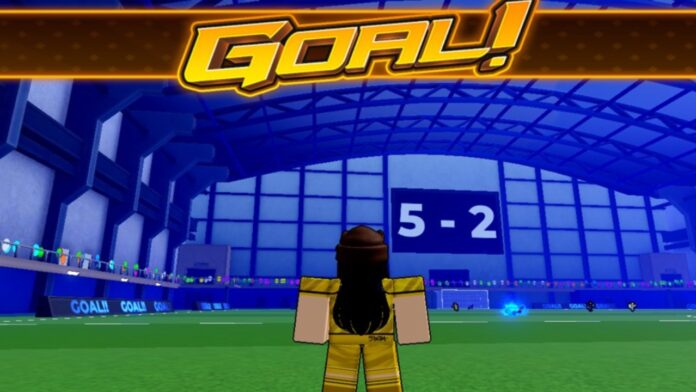 Feature image for our What Moves Can Golden Defence Block In Blue Lock Rivals guide. Image shows a character on a football pitch with 'goal' written at the top of the screen.