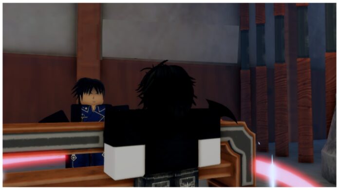 Feature image for our anime last stand godly units tier list showing a players back as they stand in front of a roy mustang npc