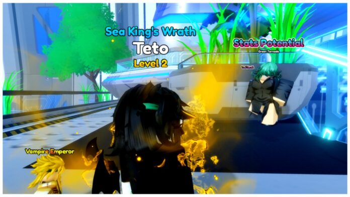 Feature image for our anime rangers x stat potential guide showing a player looking to the stat potential npc