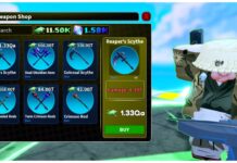 Arise Crossover Reapers Scythe Guide – Easiest Obtainment Method and Best Enchant! Feature image for our arise crossover reapers scythe guide showing the shop merchant of mori town with the reapers scythe selected