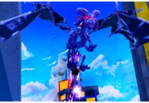 Arise Crossover Skeletal Dragon Mount Feature image for our arise crossover skeletal dragon mount guide showing the mount in the sky with glowing red eyes