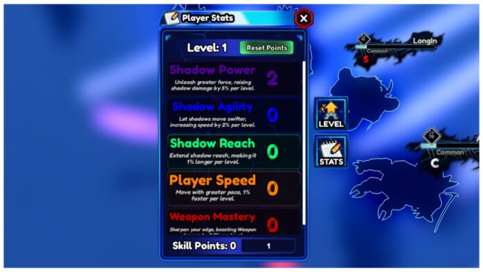 Feature image for our arise crossover stats guide which shows the in-game stat page with blurred shadow units behind it