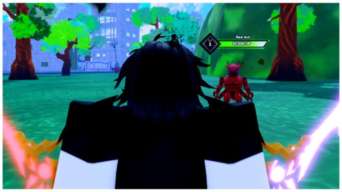 Feature image for our arise crossover wesil guide showing a player with glowing swords facing ant soldiers