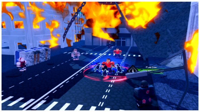 Feature image for our how to get grank shadows in arise crossover showing the infernal dungeon which is a broken city on fire with mobs scattered around ready for combat