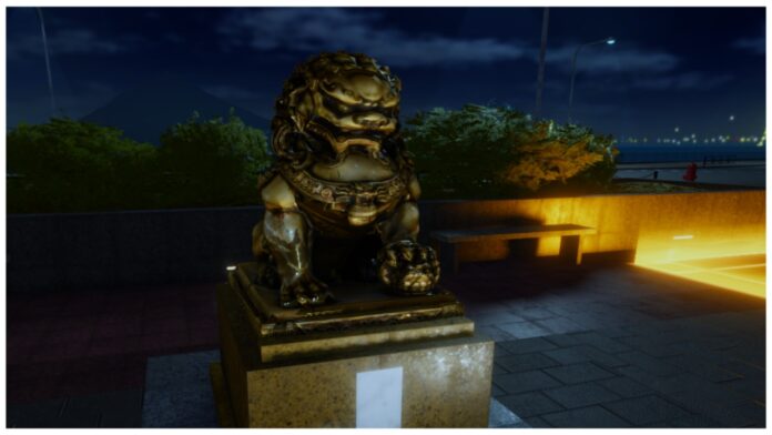 Feature image for our how to get the free gamepass in hunters guide showing the golden lion statue at night time in the main lobby