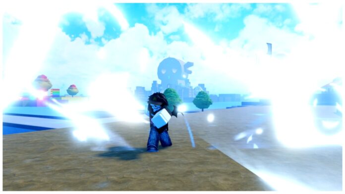 Feature image for our rock fruits tier list showing a player with ice powers punching shards of ice forwards in a rapid motion