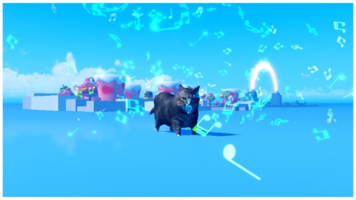 Feature image for our rock fruit oiia cat guide showing the boss on the open ocean with music notes emitting from its body