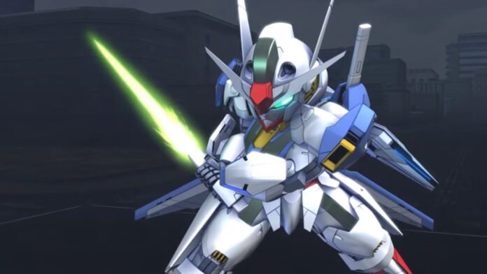 Feature image for our sd gundam g generation eternal codes guide showing a white gundam mech against a dark grey background