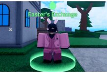 Verse Piece Easter Exchange – How To Farm Easter Eggs Feature image for our verse piece easter exchange guide showing the npc wearing a pink suit and bunny ears on verse island