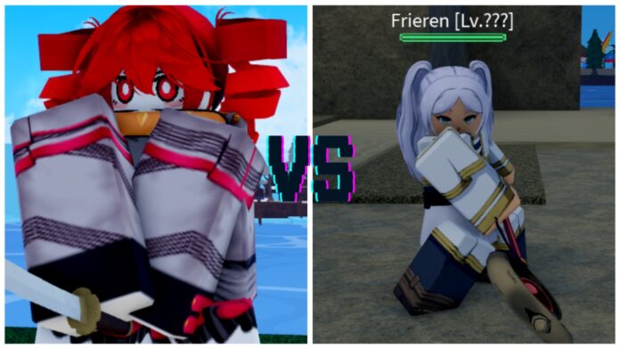 Feature image for our verse piece frieren guide showing a player and the boss in a collage mash-up with VS written in the centre