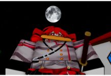 Verse Piece Ghoul – The New OP Race! Feature image for our verse piece ghoul guide showing a player from the bottom up at night time with the moon above their head.