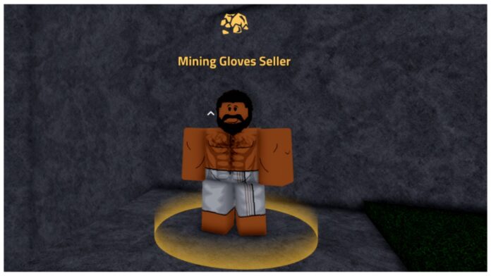 Feature image for our verse piece mining gloves guide showing the shirtless mining gloves seller npc inside a stony cave