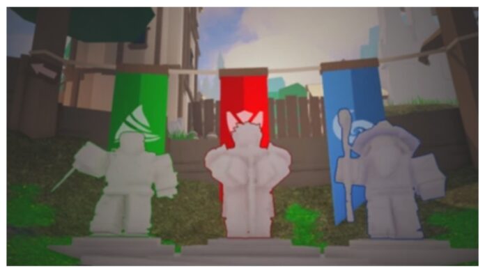 Feature image for our vesteria classes tier list showing all three faction statues with their banners behind