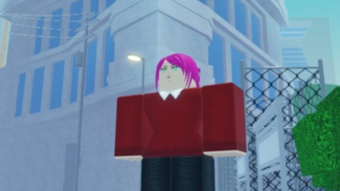 Feature image for our Fire Force Online Tier List. Image shows a character standing outside with a large building behind her.