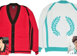 Feature image for our Haikyu Steady Hands Collaboration news piece. Image shows two cardigan designs with the matching anime character.