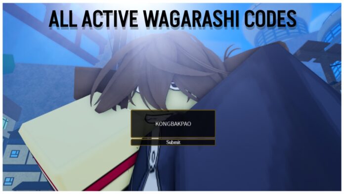 Feature image for our all active wagarashi codes guide showing a player with their fists raised with the codes menu open on the main screen with the website written in the centre