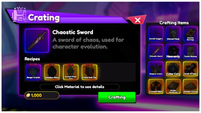 Feature image for our anime rangers x knight king guide showing the crafting recipe for her sword needed for evolution