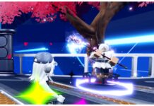 Anime Saga Codes – All Active Release Codes as of May 2025! Feature image for our anime saga codes guide showing a player looking at the frieren npc in the main lobby surroudned by red petals from a tree in a neon led like city scape