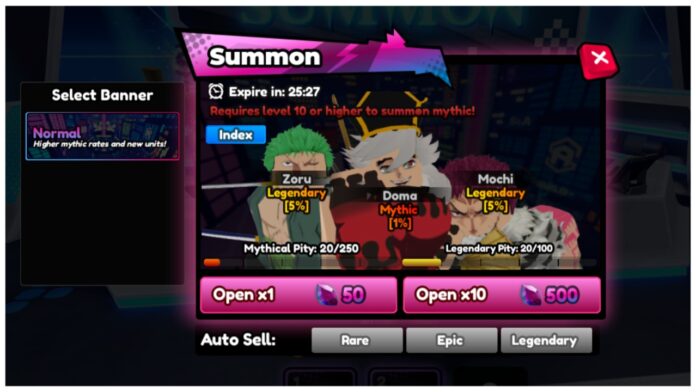 Feature image for our anime saga tier list showing the summoning banner in-game with three featured units in the middle