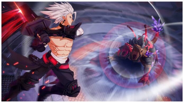 Feature image for our crystal of atlan pvp tier list showing a character mid-air about to swing down on a large beast