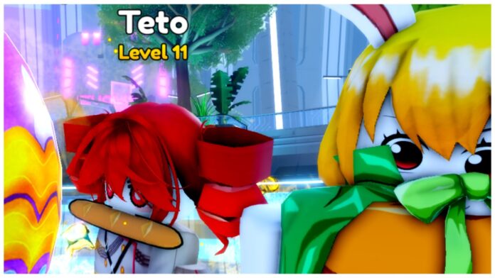 Feature image for our how to defeat bunny easter in anime rangers x guide showing a player next to the bunny npc in the lobby