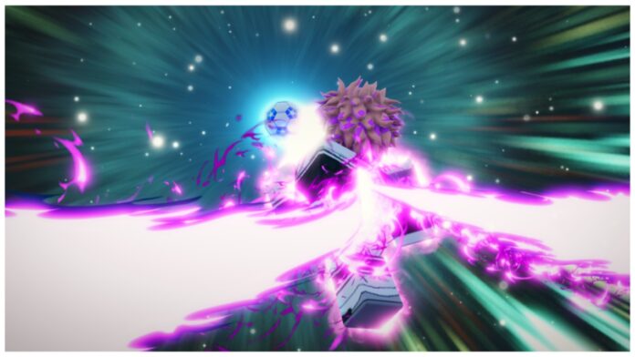 Feature image for our project egoist styles tier list shwoing a pink haired roblox character from behind with a striking pink and white aura as they chase a ball in the centre of the screen