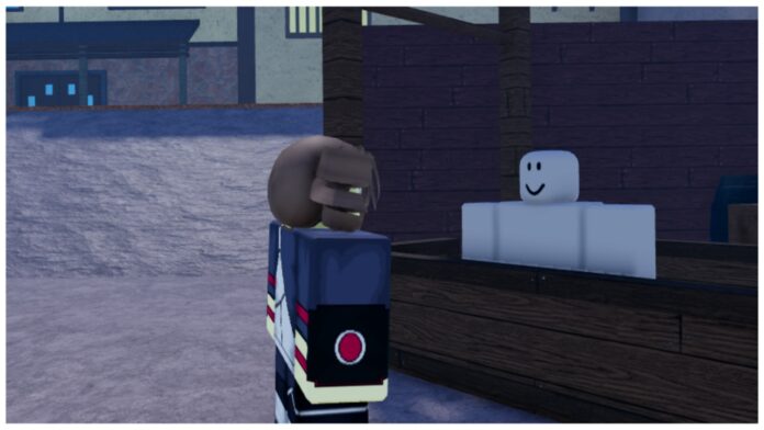 Feature image for our wagarashi ranks guide showing a player in the starter uniform standing at a wooden market stall talking to an all white npc with the default smile
