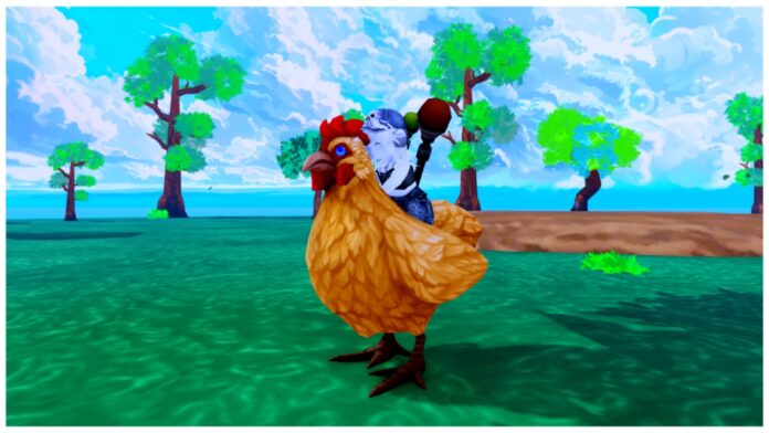 Feature image for our what does rank up chance do in arise crossover guide showing a player on the back of a chicken