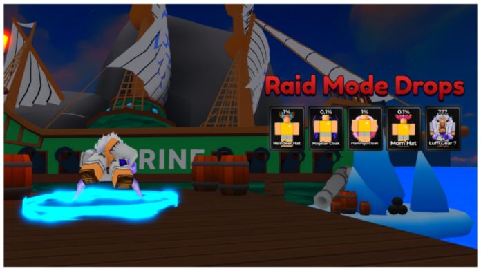 Feature image for our anime shadows 2 accessories guide showing a luffy gear 5 unit floating in front of a marine ship at night time laughing with his hand over his eyes. On the right is some raid rewards including accessories.