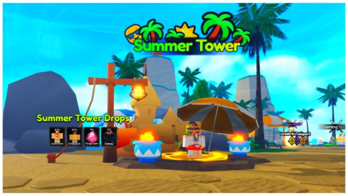 Feature image for our anime shadows 2 cid guide showing the summer tower stand at the new beach area.