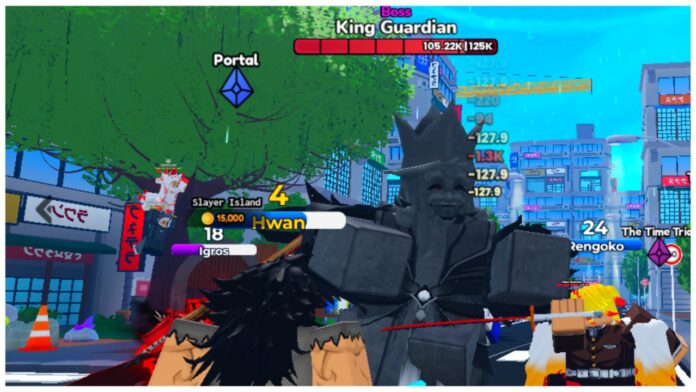 Feature image for our anime shadows 2 rogeri guide showing a team fighting the boss king guardian in the first world