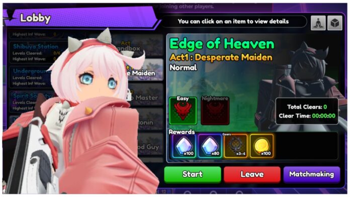 Feature image for our anime vanguards lfelt guide showing a png of the unit pasted over her lobby world heaven or hell.