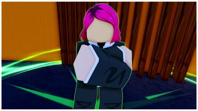 Feature image for our arise crossover pity system guide showing the key crafter npc from inside the guild castle. she has no face, arms folded, a black suit and short pink hair to her shoulders.