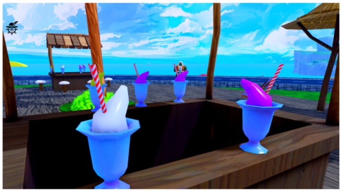 Feature image for our arise crossover thorn whisper guide showing a beach hut with drinks lining the edge all in a variety of colours with swirly straws poking out