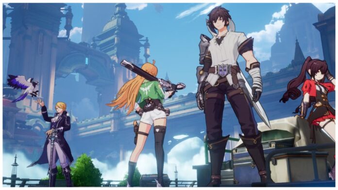 Feature image for our crystal of atlan account energy guide showing four characters in frame with the two main focus characters standing almost back to back