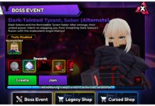 How To Get Saber Alter in Anime Vanguards – Abilities, Evolution, and More! Feature image for our how to get saber alter in anime vanguards guide showing the boss event page in the main game