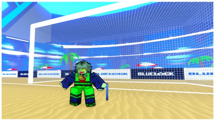 Feature image for our proejct blue lock hiori codes guide showing a player in a green kit in the goalkeeper position