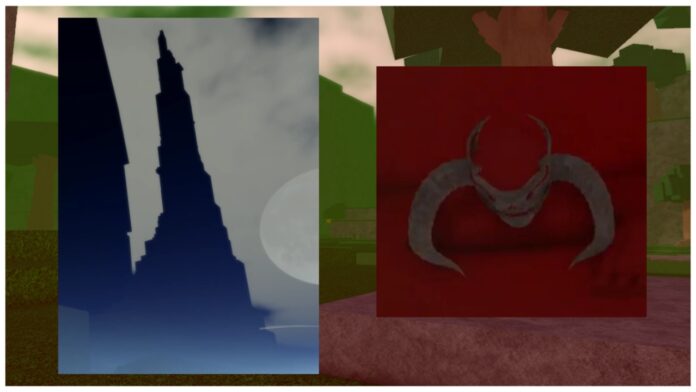 Feature image for our rune slayer tarnished kubikiri guide showing a red map with the ancient demon and a large stony pillar pasted into the centre