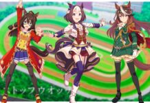 How To Beat Legend Races in Uma Musume Feature image for our how to beat legend races in uma musume guide showing the three legend umas against a blurred race track