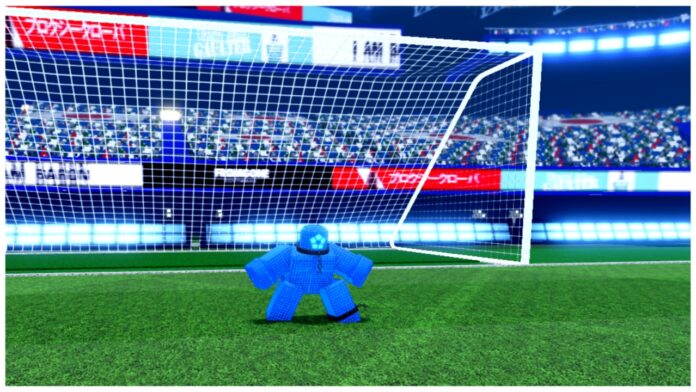 Feature image for our how to score against the ai goalkeeper in goalbound showing the ai goalkeeper in his net with his arms out ready to capture a ball