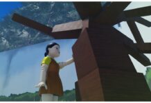 Ink Game Lightning God – The META Power! Feature image for our ink game lightning god guide showing the giant robotic doll facing the tree in red light green light