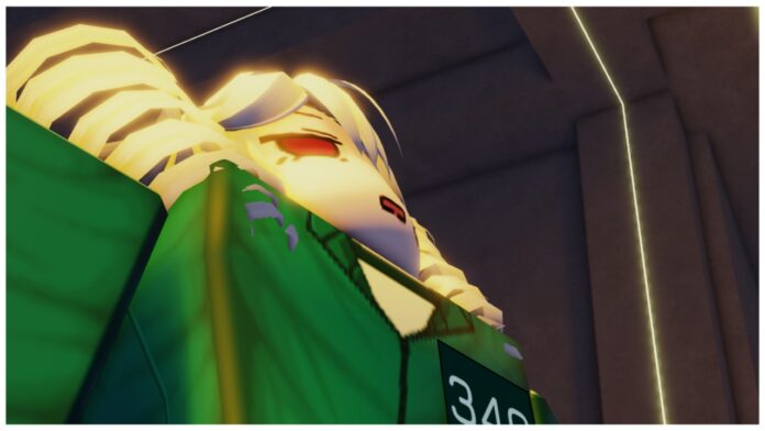 Feature image for our ink game powers tier list showing a player looking frightened as they look upwards wearing the player uniform