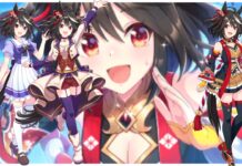 Uma Musume Kitasan Black Release Date – Uma Prep, Pull Rates, and More! Feature image for our uma musume kitasan black release date guide showing the unit in all her outfits on a blurred background of a close up of her face