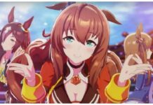 Uma Musume Pretty Derby Support Tier List – Support Cards Ranked! Feature image for our uma musume pretty derby support tier list showing three characters in frame with the one in the centre holding her hands outwards in a shrug as she smiles and leans into the camera