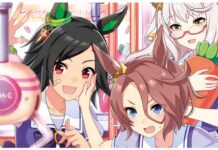 Uma Musume SR Card Tier List Feature image for our uma musume sr card tier list showing three girls looking to a crane game as one of them plays it looking determined