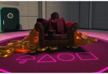 What Do Multipliers Do in Ink Game? Feature image for our what do multipliers do in ink game guide showing a guard sat on a chair surrounded by gold