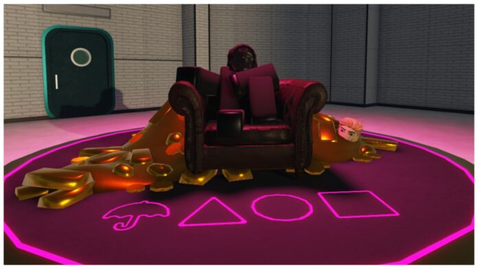Feature image for our what do multipliers do in ink game guide showing a guard sat on a chair surrounded by gold