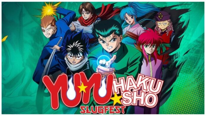 Feature image for our yu yu hakusho slugfest tier list showing a cat of characters against a green background
