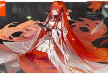 Dragon Raja Rerise Best Team Builds Guide Feature image for our dragon raja rersie beat team builds guide showing a character sitting in a elegant kimono outfit thats white and red